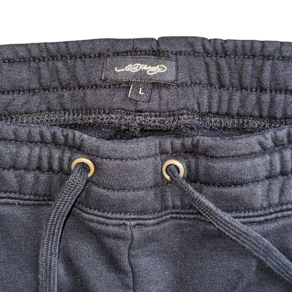 Ed Hardy Sweatpants Womens Large Black Skull Heart Rose Logo Large Y2K Tattoo - Picture 4 of 7